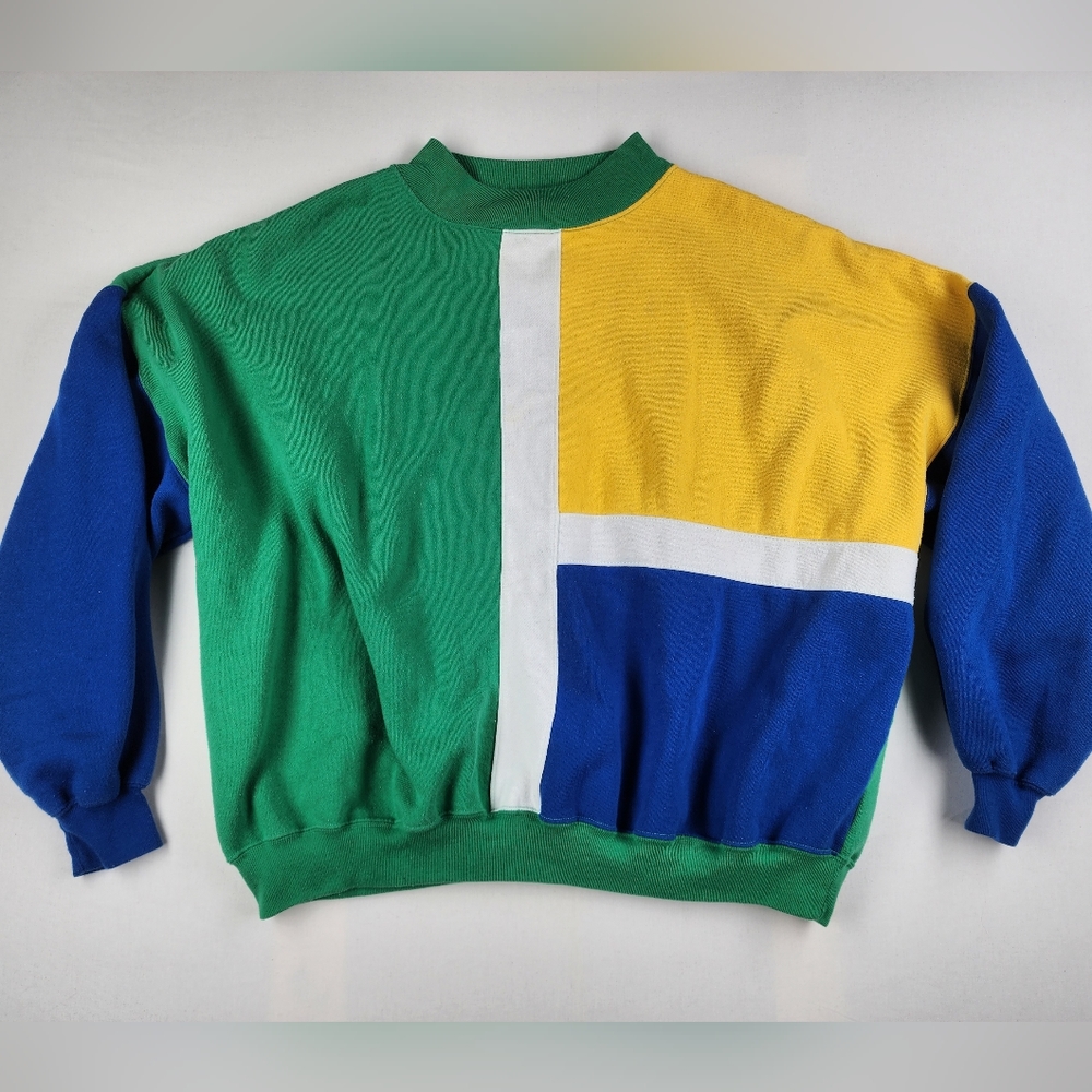 Vintage Starting Point Pull Over Sweat Shirt Women Green Yellow Blue White